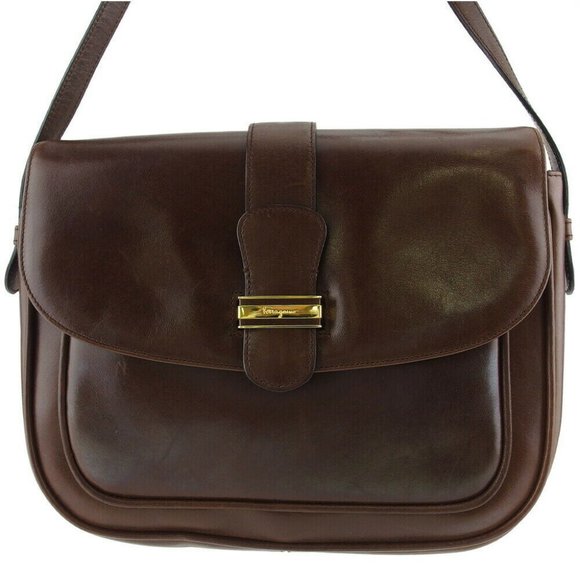 Salvatore Ferragamo Shoulder Bag Logo Plate Leather Auth Used L3548 - Picture 1 of 8